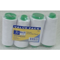 Birch 4 Pack WHITE Overlocker Thread 2000m, 100% Polyester