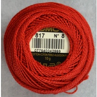 DMC Perle 8 Cotton #817 VERY DARK CORAL RED 10g Ball 80m