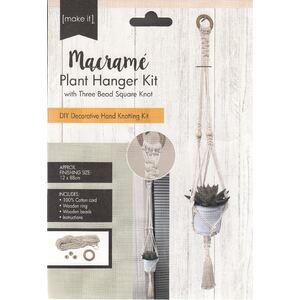 Macrame Plant Hanger Kit - Three Bead Square Knot, 141329-CREAM, Approx. 12cm x 88cm
