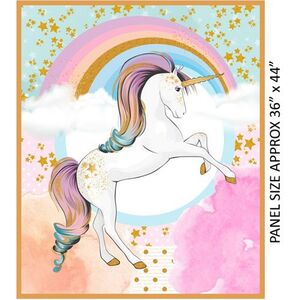 Rainbow Unicorns, Fantastical Unicorn 36&quot; x 44&quot; Fabric Panel