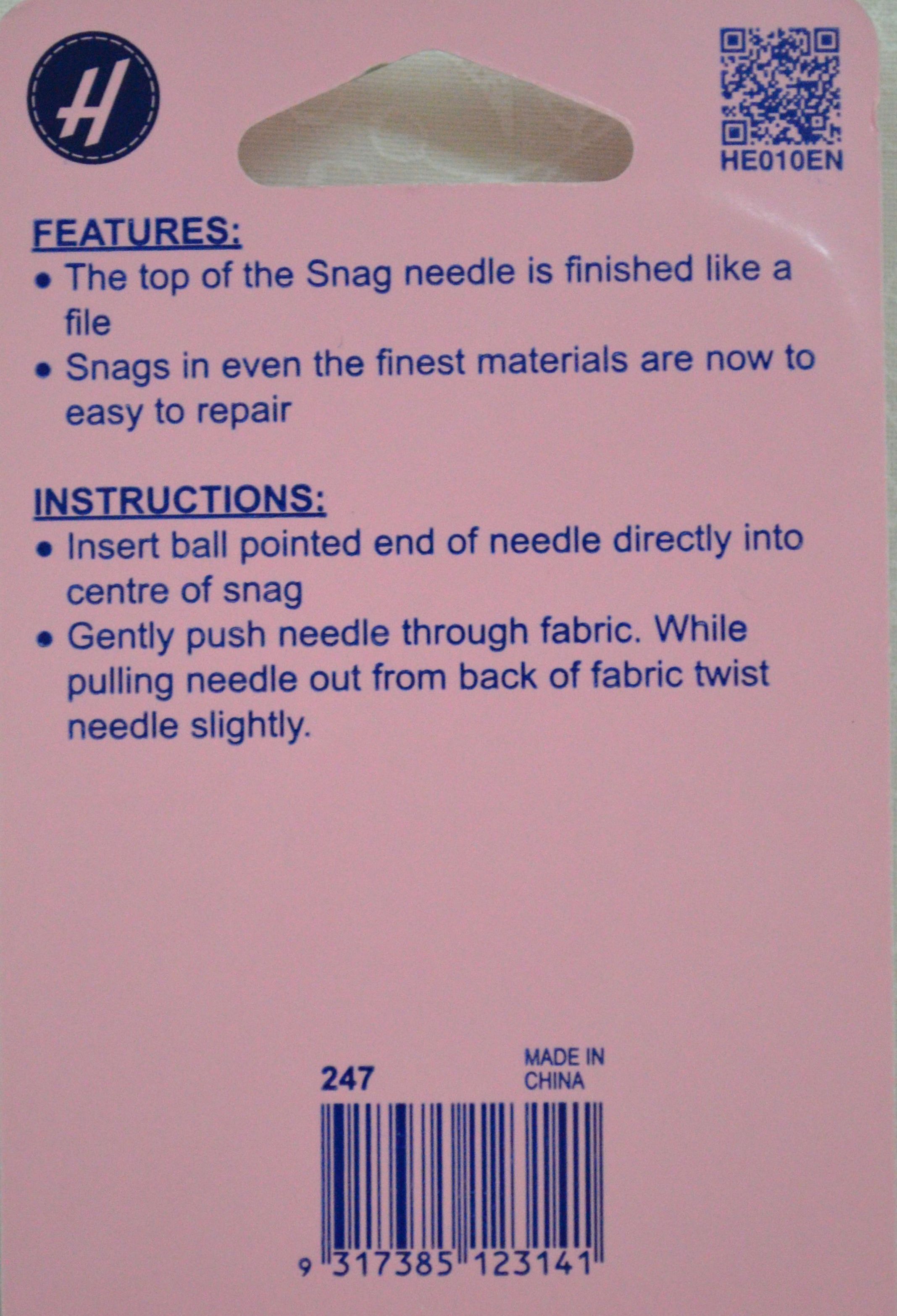 Hemline Snag Repair Needle, Repair Snags In Wovens, Knits Etc.