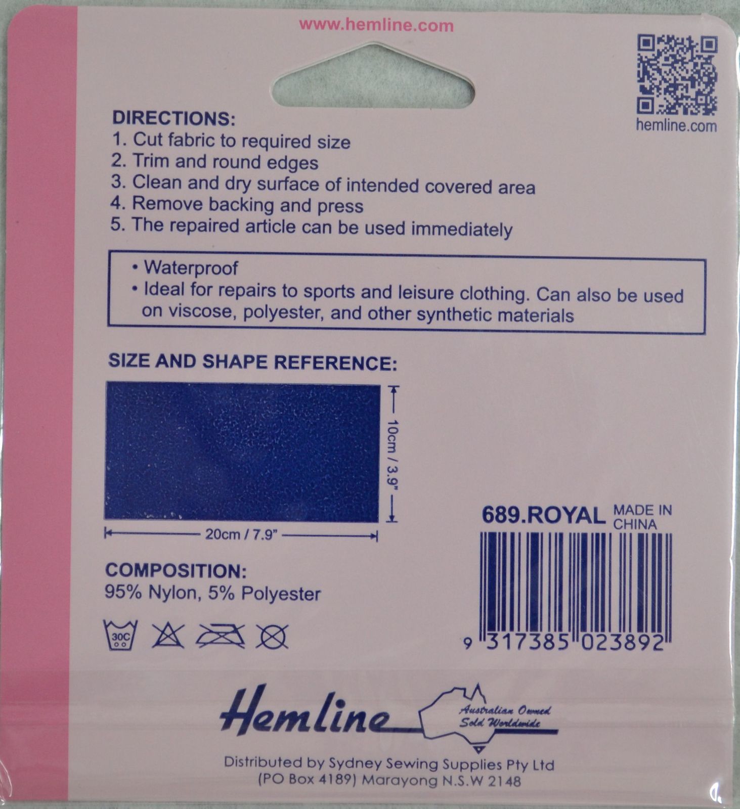 Self Adhesive Nylon Repair Patch, Royal Blue by Hemline in Iron-On