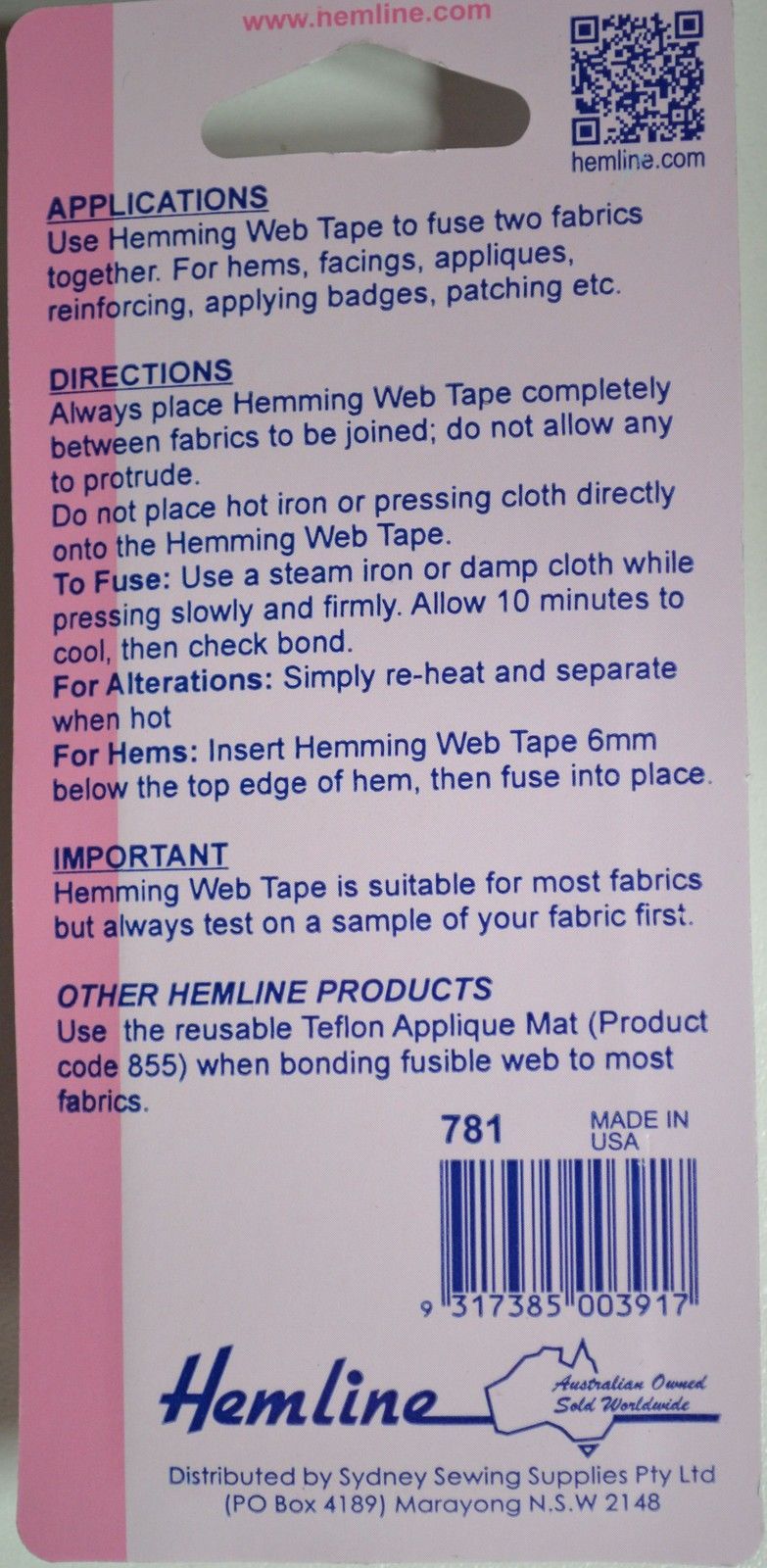 Hemline White Hemming Tape 19mm x 25m