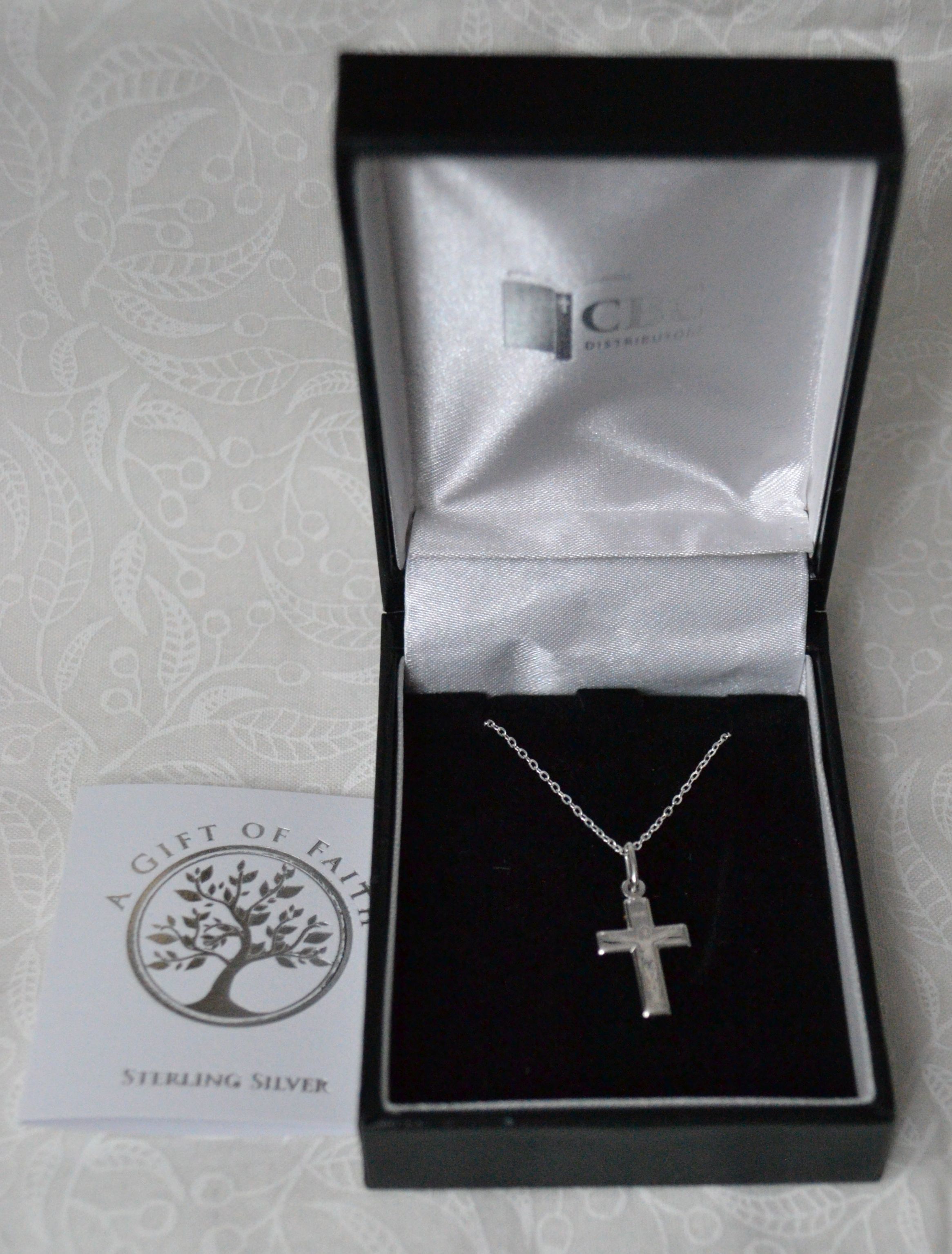 Sterling Silver Chain and Engraved Cross In Box