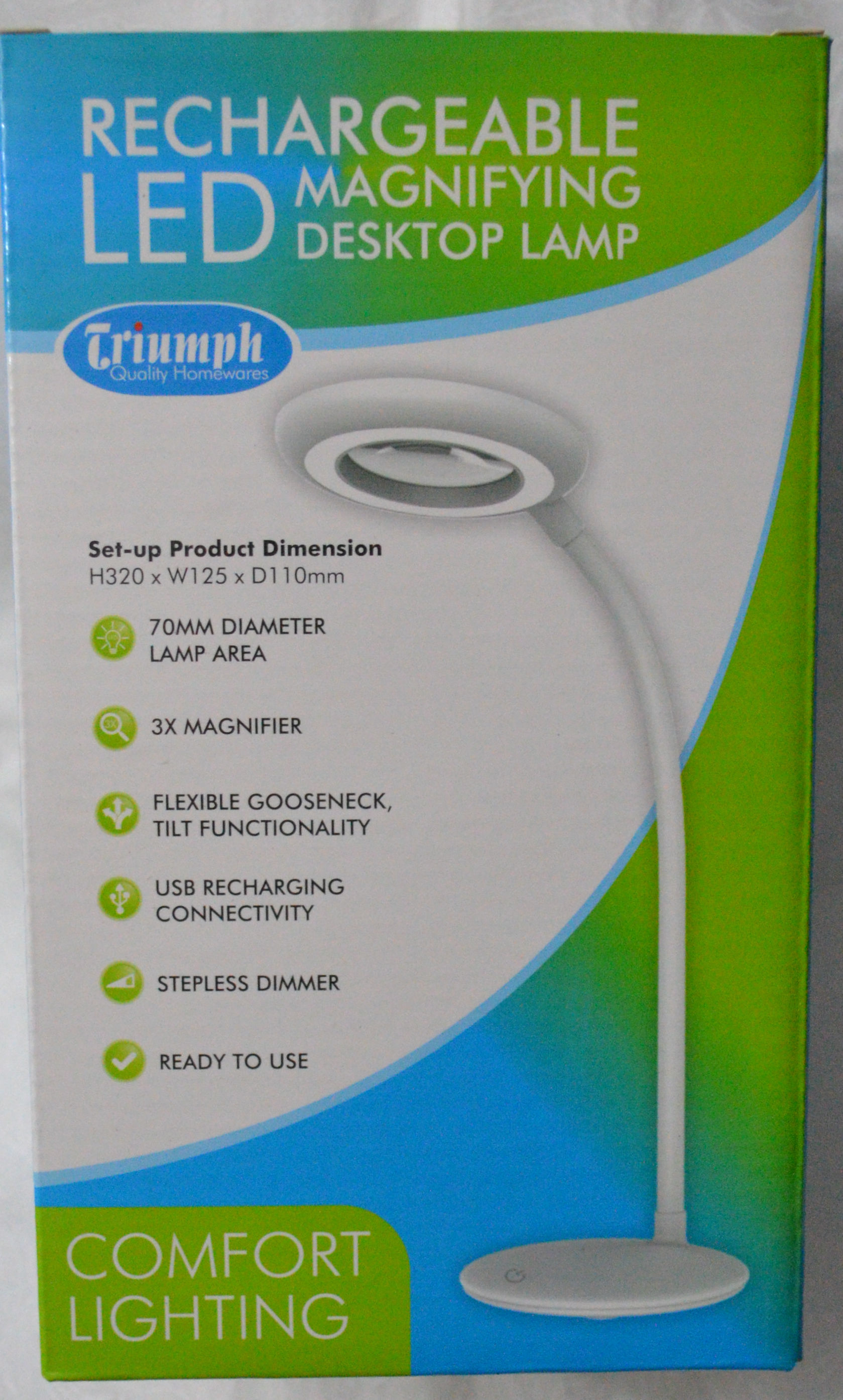 Triumph Rechargeable 3x Magnifying Desk Lamp Flexible GooseNeck