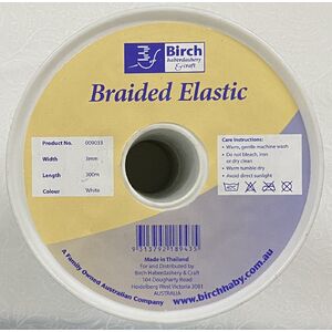 Birch 3mm Braided Elastic, WHITE Full 300m Roll