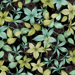 Spring Breeze, Breezy Leaves Black, Cotton Fabric 110cm Wide (0202-8812)