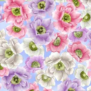 Spring Breeze, Breezy Blossoms Blue, Cotton Fabric 110cm Wide (0202-8905)
