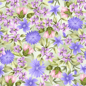 Spring Breeze, Springtime Flowers Sage, Cotton Fabric 110cm Wide (0202-9104)