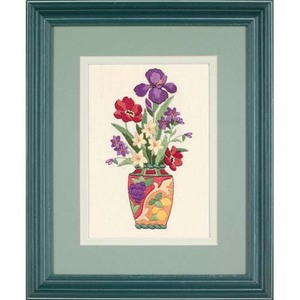 ELEGANT FLORAL Crewel Embroidery Kit 5" x 7" On Printed Wheat Homespun, 06230