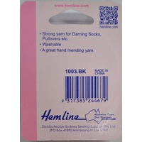 Hemline Darning Wool, 20 metres, BLACK, Strong yarn for darning socks, pullovers, jumpers etc.