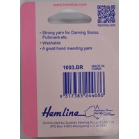 Hemline Darning Wool, BROWN, 20 metres, Strong yarn for darning
