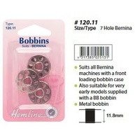 Hemline Bobbins, 7 Hole Bernina Front Loading, Pack of 3 Metal Bobbins (120.11)