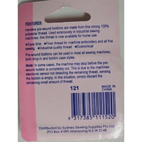 Pre-Wound Bobbins, 100% Polyester Thread 145m/158yds, 75/D2, Pack 2