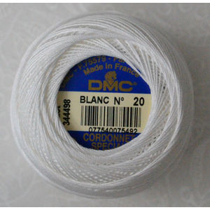 DMC Cordonnet Special Size 20 BLANC (WHITE) 6 Cord Crochet Cotton 20g Ball