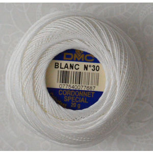DMC Cordonnet Special Size 30 BLANC (WHITE) 6 Cord Crochet Cotton 20g Ball