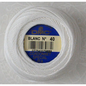 DMC Cordonnet Special Size 40 BLANC (WHITE) 6 Cord Crochet Cotton 20g Ball