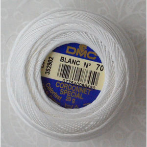 DMC Cordonnet Special Size 70 BLANC (WHITE) 6 Cord Crochet Cotton 20g Ball