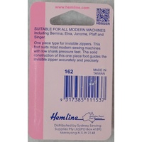 Hemline Invisible Zip Foot, Low Shank, Fits Most Modern Machines.