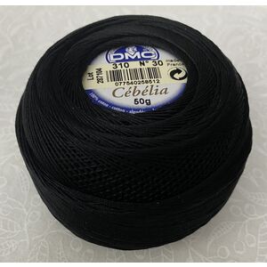 DMC Cebelia 30, #310 Black, Combed Cotton Crochet Thread 50g