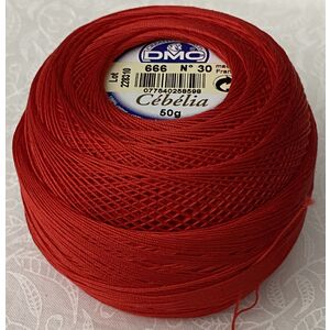DMC Cebelia 30, #666 Bright Red, Combed Cotton Crochet Thread 50g