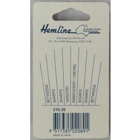 Sewing Needle Assortment Compact, 30 Assorted Needles, Hemline Quality Needles