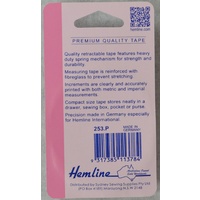 Hemline Premium Retractable Tape Measure, 150cm, 60", Metric & Imperial Markings