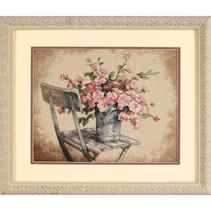 ROSES ON WHITE CHAIR Counted Cross Stitch Kit #35187 By Dimensions 35.5cm x 27.9cm (14" x 11")