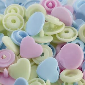 Prym Love Colour Snap Fasteners Heart 12.44mm, Rose/Green/Light Blue