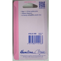 Hemline Safety Pins, Hardened & Tempered, Size 1, 27mm 100 Pieces Approx., Nickle