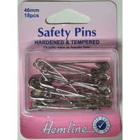 Hemline Safety Pins, Hardened & Tempered, 46mm 18 Pieces, Re-Usable Box