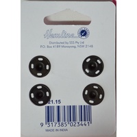 Metal Snap Fasteners, BLACK, 15mm Dia., 4 Sets Sew-In, By Hemline