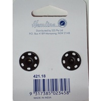 Metal Snap Fasteners, BLACK, 18mm Dia., 2 Sets Sew-In, By Hemline