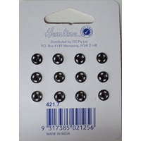 Metal Snap Fasteners, BLACK, 7mm Dia., 12 Sets Sew-In, By Hemline