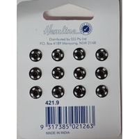 Metal Snap Fasteners, BLACK, 9mm Dia., 12 Sets Sew-In, By Hemline