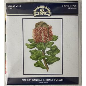 DMC Scarlet Banksia & Honey Possum Cross Stitch Kit 18 x 26cm 16ct Aida, 577101