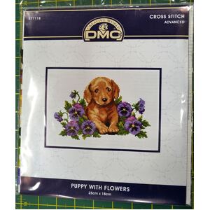 DMC Puppies With Flowers Cross Stitch Kit, 25 x 18cm, 14ct Aida, #577118