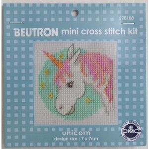 Beutron Cross Stitch Kit, UNICORN 7 x 7cm, 14ct Aida, DMC Stranded Cotton