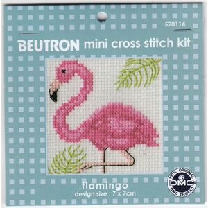 Beutron Cross Stitch Kit, FLAMIGO 7 x 7cm, 14ct Aida, DMC Stranded Cotton