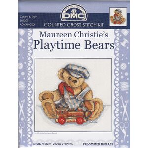 DMC Playtime Bears Casey & Train Cross Stitch Kit, 25 x 22cm, 16ct Aida #581209