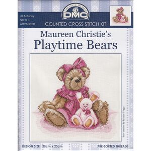DMC Playtime Bears Jill & Bunny Cross Stitch Kit, 25 x 23cm, 16ct Aida #581211