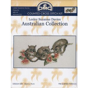 DMC POSSUMS Australian Collection Cross Stitch Kit 23 x 9cm 16ct Aida 582102