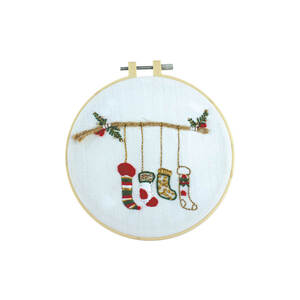 Four Christmas Stockings, DIY Christmas Embroidery Hoop Kit 16.3cm by Make It