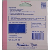 Hemline Self-Adhesive Nylon Repair Patch, 10cm x 20cm BLACK, Waterproof