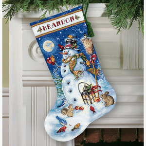 SNOWMAN AND FRIENDS Stocking Counted Cross Stitch Kit By Dimensions 40.6cm Long