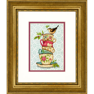 STACKED TEA CUPS Counted Cross Stitch Kit 12.7 x 17.7cm, 70-65171