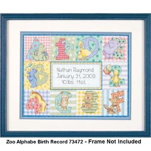 ZOO ALPHABET BIRTH RECORD Counted Cross Stitch Kit #73472