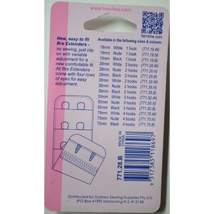 Hemline Bra Extenders 28mm, 2 Hooks, BLACK, New Improved Design, Hemline Quality
