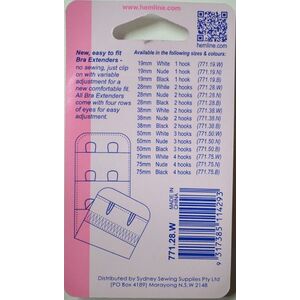 Hemline Bra Extenders 28mm, 2 Hooks, WHITE, New Improved Design, Hemline Quality