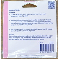 Hemline Pocket Repair, Iron-On Pocket, 100% Cotton, Instant Repair Of Pockets